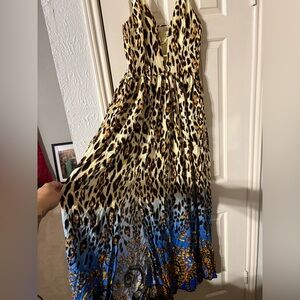 Leopard Print Maxi Dress with Blue Accents